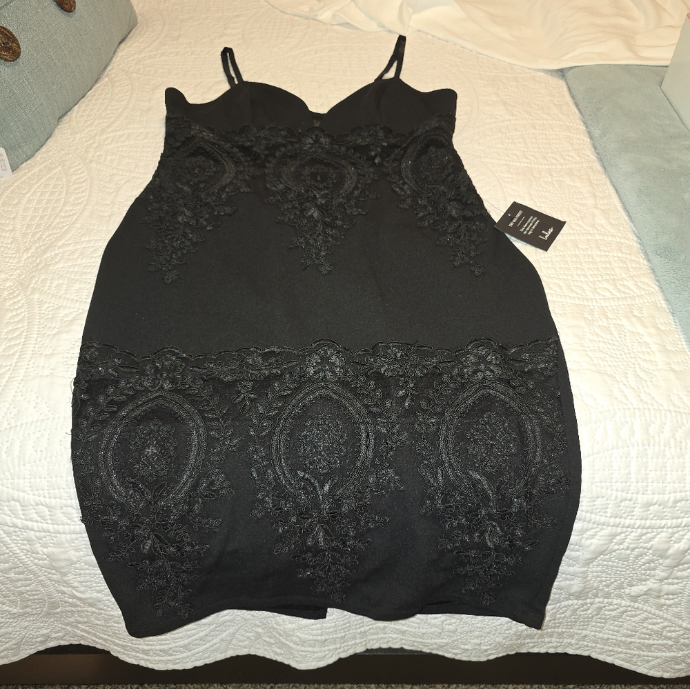 Lulu's Black Embroidered Mesh Lace Bodycon Dress Can't Deny It Size XL NWT - Picture 6 of 16